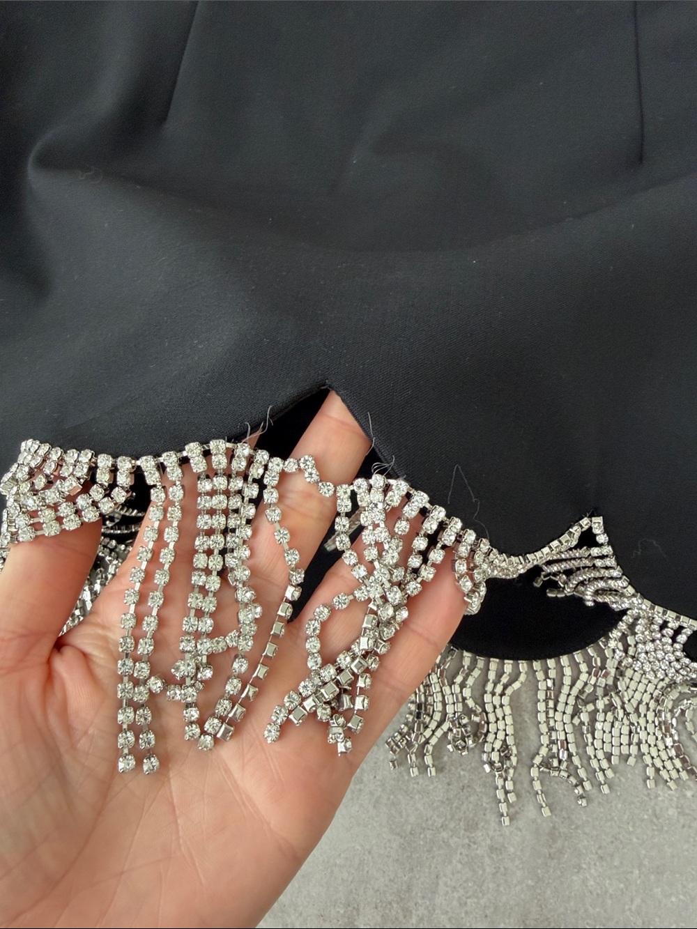 AREA Black Mini Skirt with Silver Beaded Fringe - Picture 6 of 6